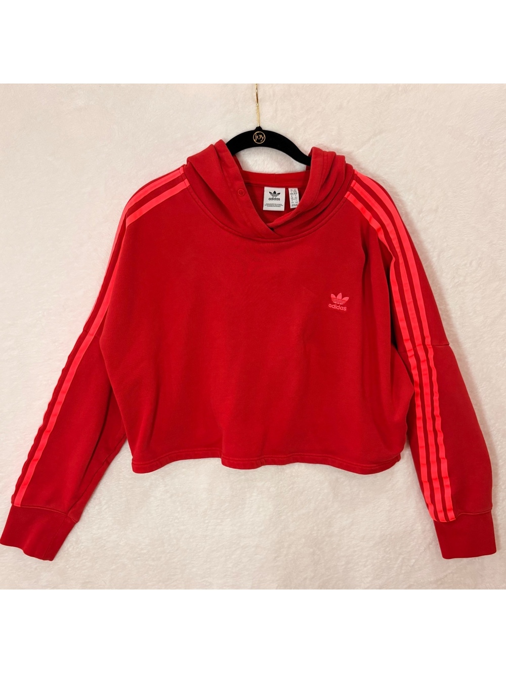adidas Originals Women’s Medium Red Cropped Hoodie 3-Stripes Trefoil Logo 2019